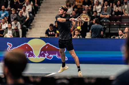 Stefanos Tsitsipas plays against Borna Coric at the Erste Bank Open in Vienna, Austria on October 27, 2022.