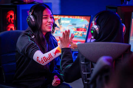Maryam 'Mary' Maher celebrates a triumphant moment during Red Bull Instalock 2025 at the Red Bull Gaming Sphere in London, UK.