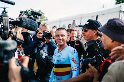 Remco Evenepoel of Red Bull - BORA – hansgrohe meets the media after racing Belgium’s 2026 World Championships Men’s Elite Individual Time Trial in Montréal, Canada