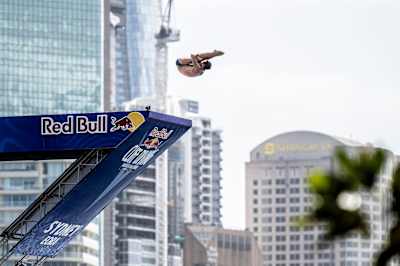 In 2024, Constantin Popovici dives from Red Bull platform in Sydney