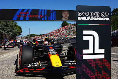 Max Verstappen of the Netherlands driving the Oracle Red Bull Racing RB20 stops in parc ferme during qualifying ahead of the F1 Grand Prix of Emilia-Romagna on May 18, 2024 in Imola, Italy.