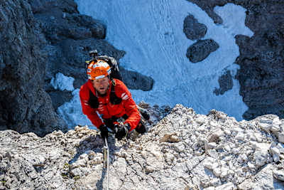 Swiss athlete Chrigel Maurer masters the steep terrain in Italy during Red Bull X-Alps 2023.
