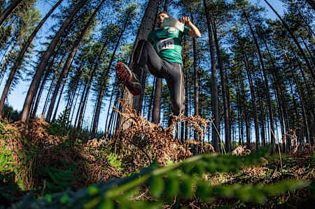 Competitor performs during the Red Bull Robin Hood at Sherwood Pines Forest in Nottingham, UK on November 1st 2014