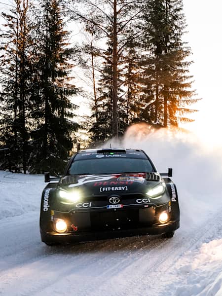 Kalle Rovanperä (FIN) Jonne Halttunen (FIN) of team TOYOTA GAZOO RACING WRT are seen racing during the World Rally Championship Sweden in Umea, Sweden on February 18, 2024