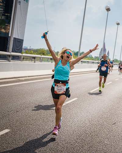 Participants perform during the Wings for Life World Run Flagship Run in Vienna, Austria, on May 8, 2022.