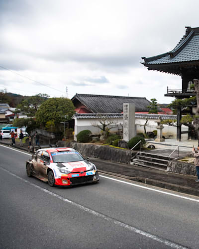  Toyota driver Sébastien Ogier and co-driver Vincent Landais drive on the 2023 WRC Rally Japan route.