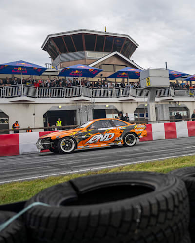Lauri Heinonen of Finland and Orjan Nilsen of Norway seen during the third stop of the Drift Masters European Championship at the Mika Salo Circuit in Alahärmä, Finland on July 5, 2024.
