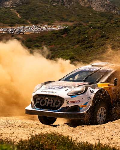 Adrien Fourmaux (FRA) and Alexandre Coria (FRA) of Team M-SPORT FORD WORLD RALLY TEAM perform during World Rally Championship Sardinia in Alghero, Italy on June 2, 2024   