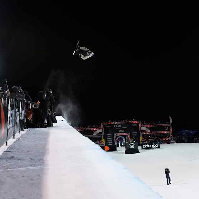 On January 18, 2025, Maddie Mastro launches high above the halfpipe at the Laax Open in Laax, Switzerland.