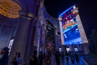 The Caesar's Palace LED screen showcases the Red Bull Kumite event, held at the Octavius Ballroom at Caesar's Palace in Las Vegas, NV, USA on 13 November, 2021.  