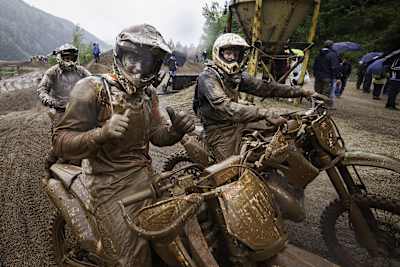 Riders in the mud at the Red Bull Erzbergrodeo.