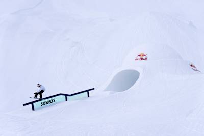 Clemens Millauer performs at the Swatch Nines in Mürren, Switzerland on April 18, 2023.
