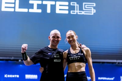 James Kelly and Joanna Wietrzyk seen during the Elite 15 at the Hyrox Major in Hong Kong on November 22, 2024. 