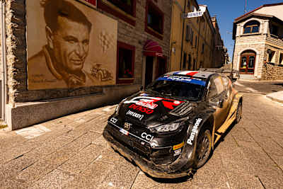 Sebastien Ogier (FRA), Vincent Landais (FRA) of team TOYOTA GAZOO RACING WRT are seen during the World Rally Championship Sardinia in Alghero, Italy on 1 June, 2024