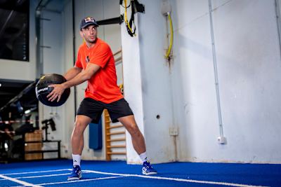 Ale Galan performs during the  the Red Bull Our Padel Athletes Madrid, Spain on April 18 2024.