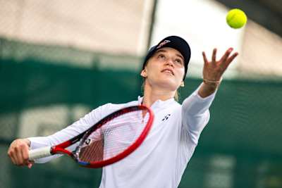 Elena Rybakina performs during the training session in Dubai, United Arab Emirates on  December, 16, 2023