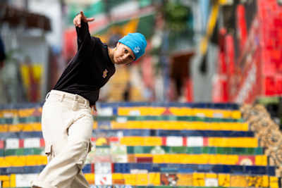 B-Girl Maia poses at Escadaria Selaron in Rio de Janeiro before the Red Bull BC One World Final 2024