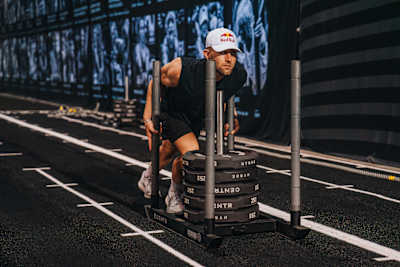 Jake Dearden, Red Bull athlete, in action at the Hyrox World Championship in Nice, France, on June 9, 2024.