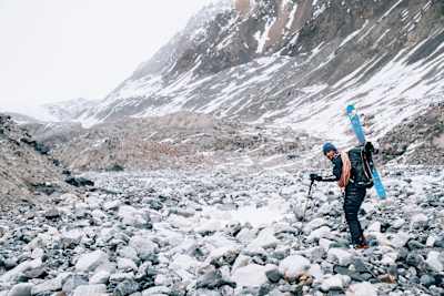 Andrzej Bargiel trekking to the camp at the glacier (at the foot of Yawash Sar II and 10 kilometres further than base camp) in Karakoram, Pakistan on April 29, 2021.