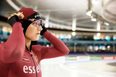 Angel Daleman seen during a training session at the Heerenveen ice rink in The Netherlands ahead of the 2026 season.