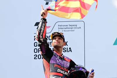 Jorge Martin seen during the Malaysian Grand Prix, stop 20 of the MotoGP World Championship in Sepang, Malaysia on October 26, 2025.