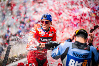 Marc Marquez celebrating during the MotoGP World Championship at the Red Bull Ring in Spielberg, Austria, on August 17, 2025.   
