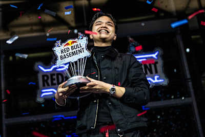 Soi Gamayon celebrates victory with AGRICONNECT at the Red Bull Basement World Final in Tokyo, Japan on December 5, 2024