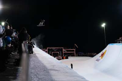 Valentino Guseli catches massive air in the Snowboard Halfpipe contest at the Laax Open in Laax, Switzerland, wowing the crowd on his way to third place on January 17, 2026.