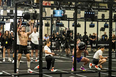 Tim Wenisch and Hunter McIntyre compete in Men’s Elite 15 at the Hyrox World Championship in Chicago, USA on June 12, 2025.