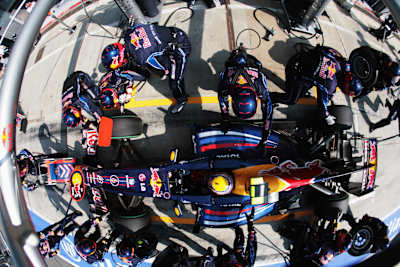 Mark Webber drives in for a pitstop during the Italian Formula One Grand Prix at the Autodromo Nazionale di Monza on September 12, 2010 in Monza, Italy.