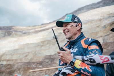Karl Katoch communicates with riders at Red Bull Erzbergrodeo 2025, Eisenerz, Austria. 