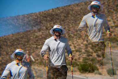 Arda Saatçi running through Death Valley during the 2026 Red Bull Cyborg Season Ultra 600.
