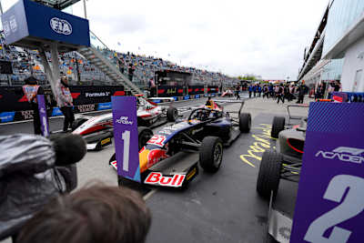 Race winner Alisha Palmowski arrives in parc fermé during the F1 Academy race at Circuit Gilles Villeneuve on May 24, 2026 in Montreal, Quebec. (Photo by Sona Maleterova/Getty Images)