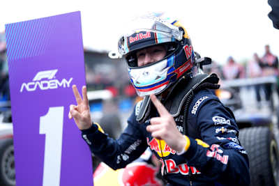 Race winner Alisha Palmowski celebrates in parc fermé during F1 Academy Round 2, race 3 at Circuit Gilles Villeneuve on May 24, 2026 in Montreal, Quebec. (Photo by Sona Maleterova/Getty Images)