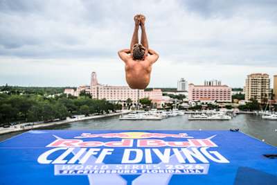 James Lichtenstein of the USA dives from the 27 metre platform during the first competition day of the second stop of the Red Bull Cliff Diving World Series in St. Petersburg, USA on June 4, 2026.