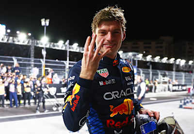 2024 F1 World Drivers' Champion Max Verstappen celebrates in parc fermé during the F1 Grand Prix of Las Vegas at Las Vegas Strip Circuit on November 23, 2024 in Las Vegas, Nevada. 