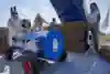 Daniel Ricciardo pushing Yuki Tsunoda at the start of the race during F1 Soapbox Race in Montreal, Canada on June 5, 2024.