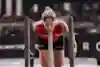 Fitness trailblazer Ida Mathilde Steensgaard from Denmark pushing a sled at the Hyrox World Championships in Nice, France.