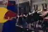 Hyrox competitors use the ski ergs next to the Red Bull hydration station at Hyrox's Sydney event on July 27, 2024.