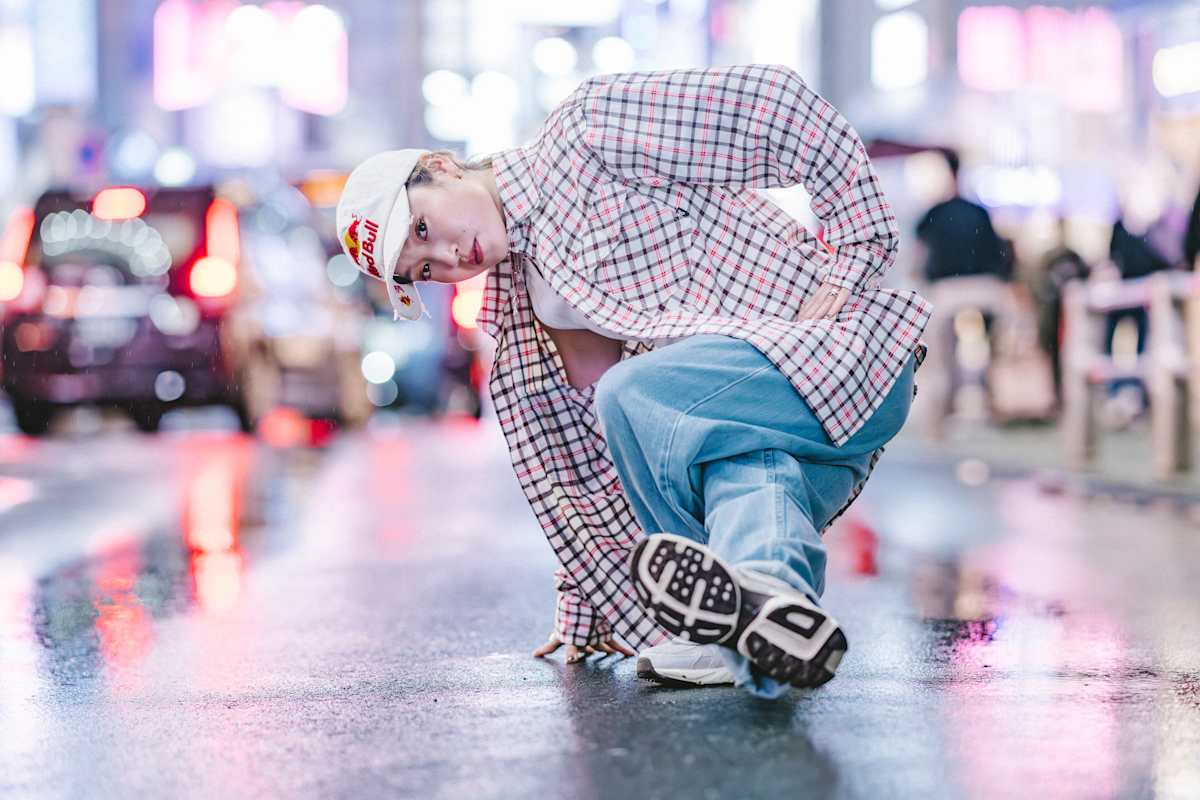 B-girl Ami poses for a portrait at Shibuya on December 8, 2024 for announcement of Red Bull BC One World Final 2025 in Tokyo.