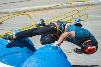 Magnus Midtbø climbing at Red Bull Dual Ascent in Verzasca, Switzerland on October 28, 2022.