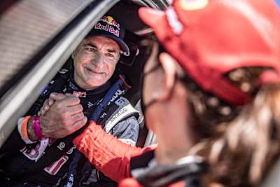 Carlos Sainz and Laia Sanz finish the Andalucía Rally in Villamartín, Spain, on May 16, 2021. 
