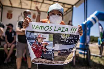 Laia Sanz fan at the finish line of Rally Andalucia in Villamartín, Spain on May 16, 2021