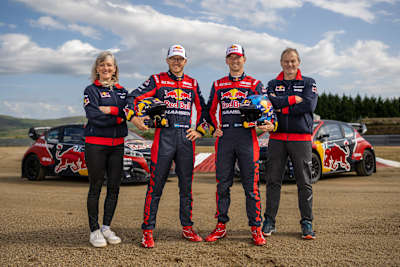 Susann, Kevin, Timmy and Kenneth Hansen of the Hansen World RX Team seen during the FIA World Rallycross Championship Pre-Season Test in Montalegre, Portugal on May 27, 2023.