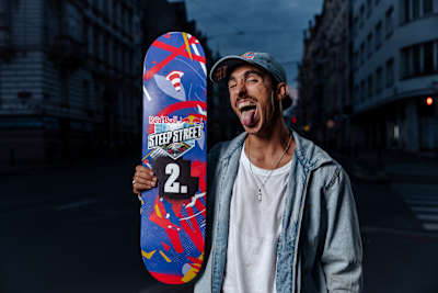 Winner posing for a portrait after Red Bull Steep Street in Prague, Czech Republic on July 22, 2023.