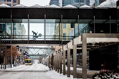 Aaron Colton rides in Red Bull Skyway in Minneapolis 