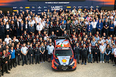 WRC crews seen paying tribute to driver Craig&nbsp;Breen during the World Rally Championship Croatia in Zagreb, Croatia on April 20, 2023.