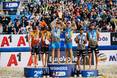 Das Sieger-Podium der Beach EM 2023 in Wien