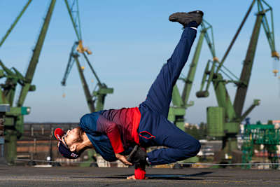 B-Boy Lilou performing during the shooting of the announcement clip of the Red Bull BC One World Final 2021 in Gdansk, Poland, on September 21, 2020