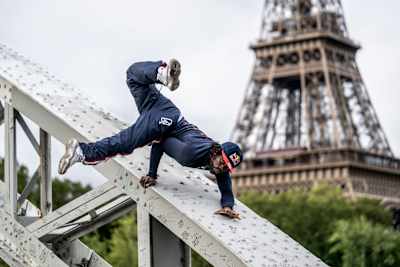 B-Boy Junior of France performs at Passerelle Debilly during the Red Bull BC One All Stars Paris take-over in Paris, France, on August 9, 2023.
